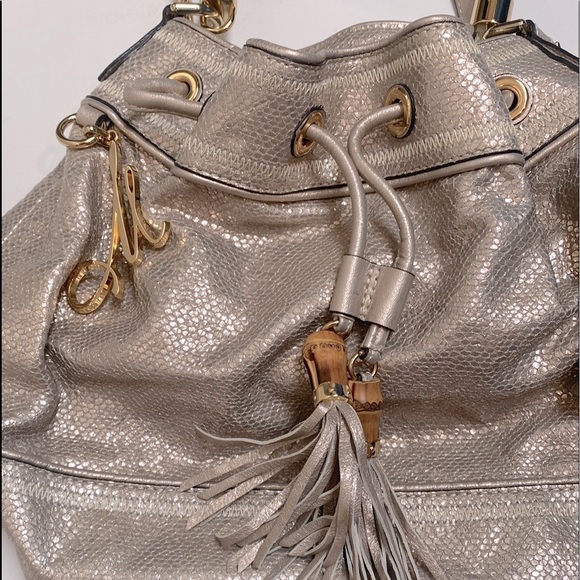 Milly New! Iridescent Handbag Bamboo Silver White Mermaid Snakeskin Shoulder Bag - Picture 2 of 13